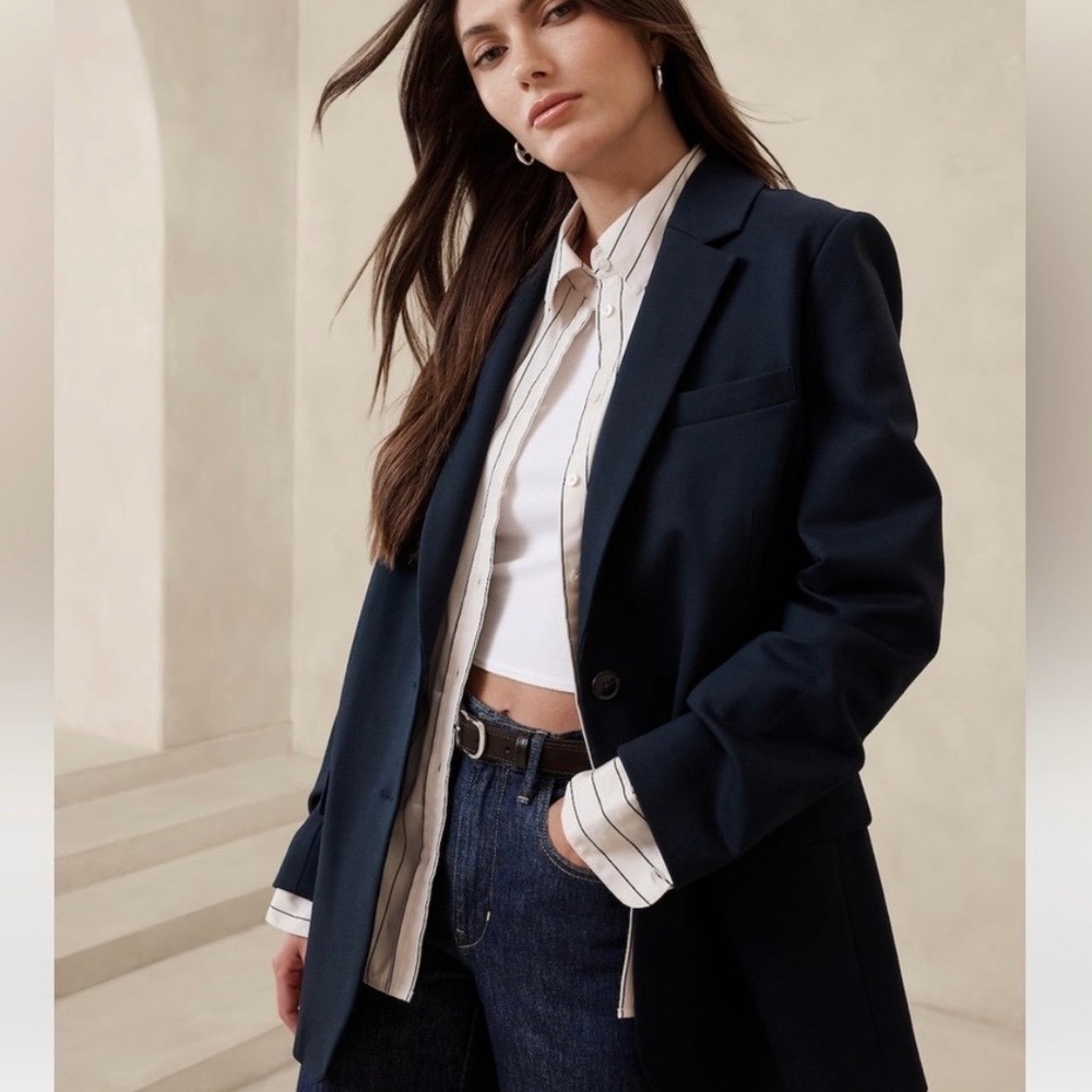 NWT Banana Republic Relaxed Everywhere Ponte Blazer Jacket Navy Womens XS $220